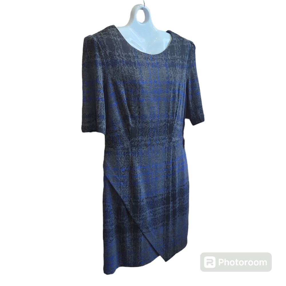 Betsey Johnson NWT Blue & Grey Sheath Dress With Asymmetric Knee Length Hem 12